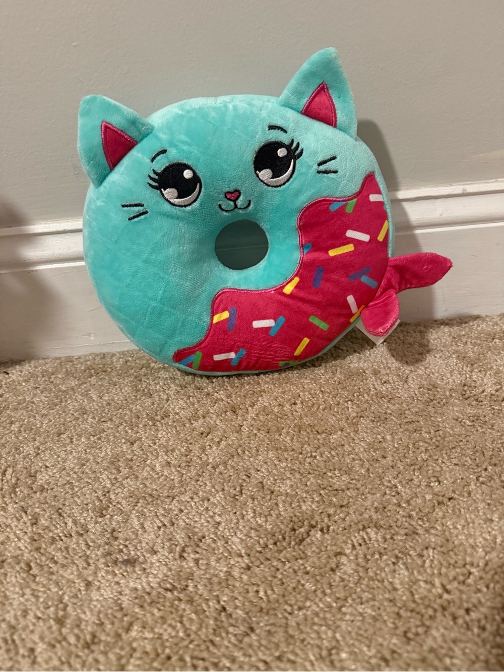 Cute Cat Donut Plush Toy - Teal with Pink Sprinkles